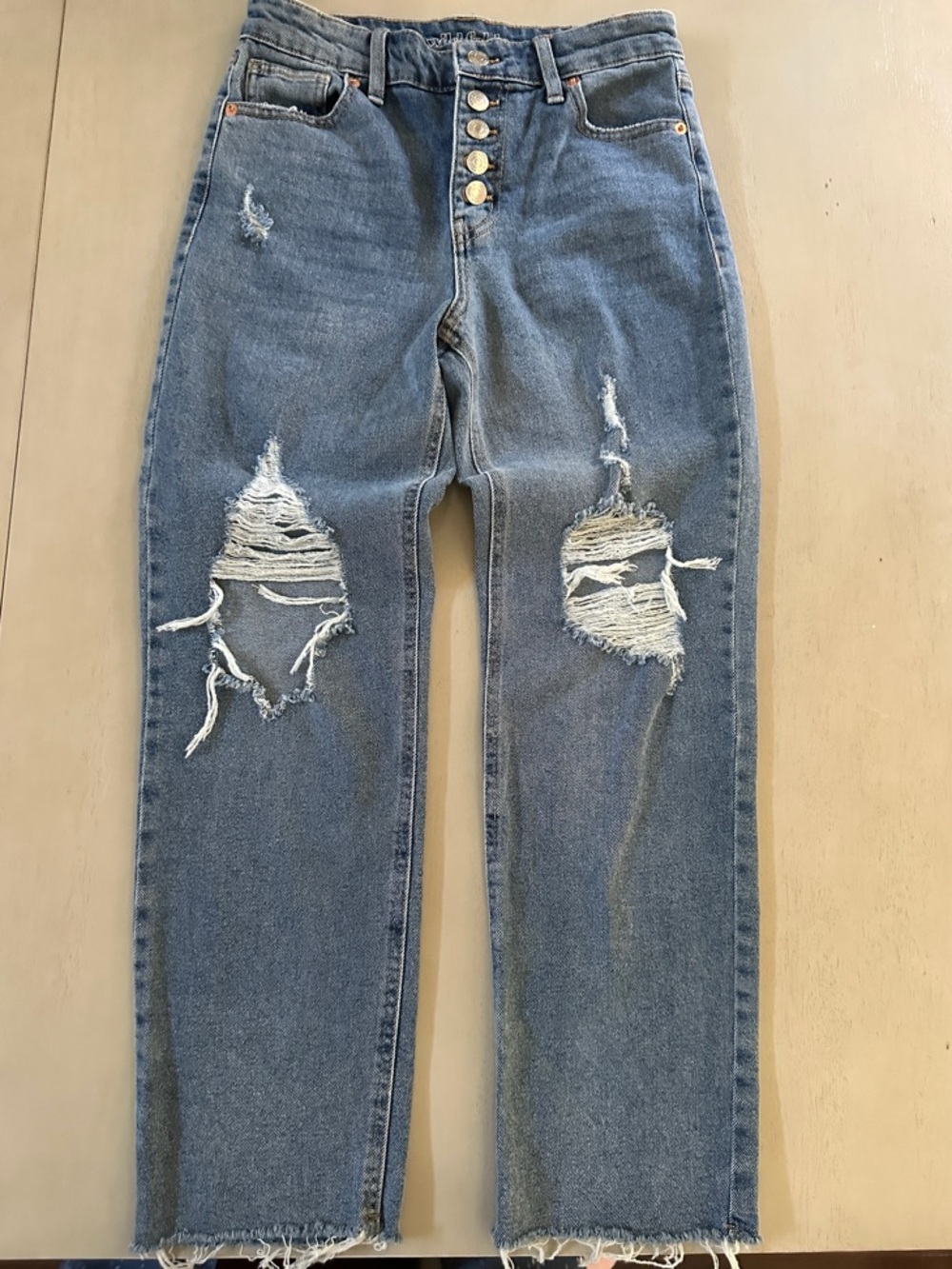 High-Rise Distressed Women's Jeans in Light Blue - Size 2